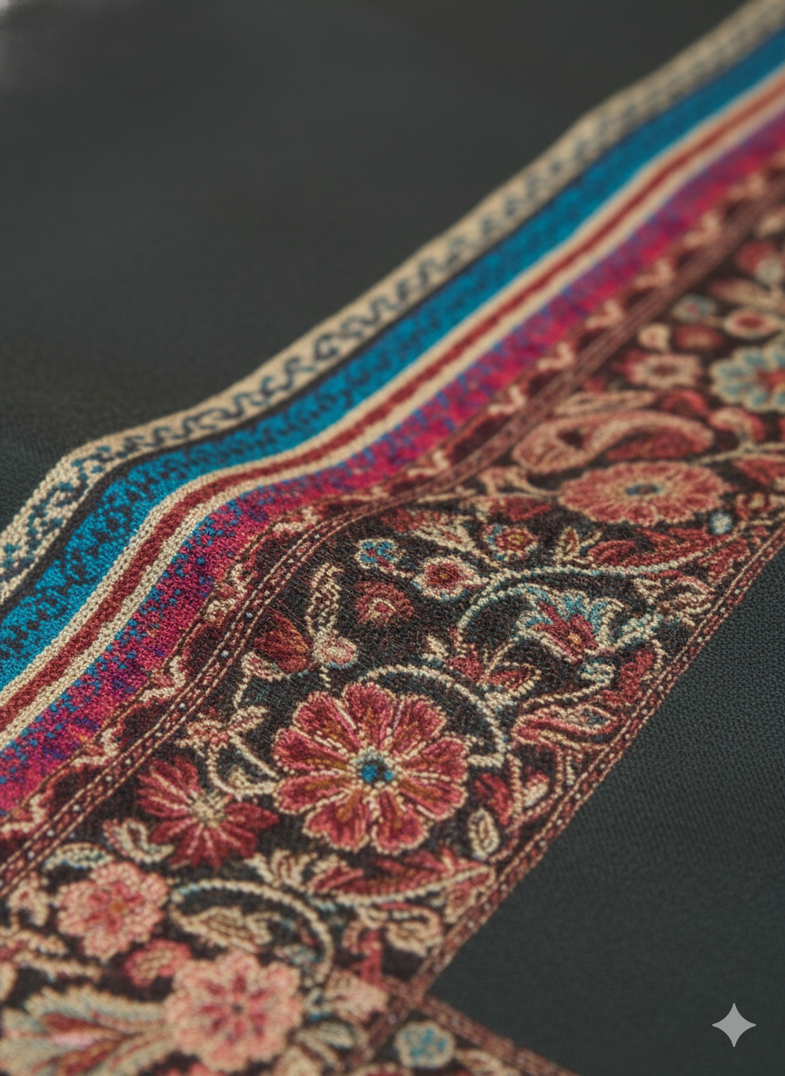 Premium Dark Slate Women’s Printed Shawl – Kashmiri-Inspired Elegance