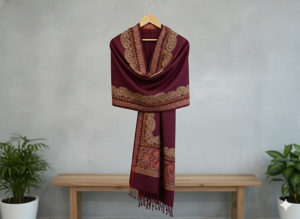 Royal Maroon Printed Shawl