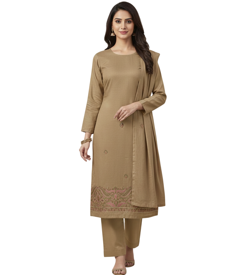 Unstitched Women's Woven Winter Suit with Matching Shawl