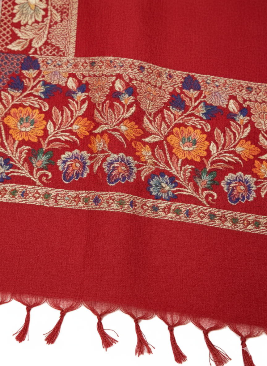 Red Self Design Printed Stole