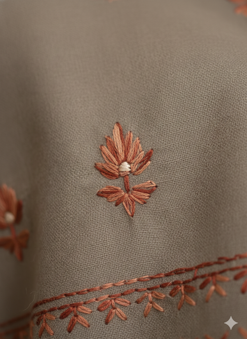 Elegant Hand-Embroidered Taupe Shawl