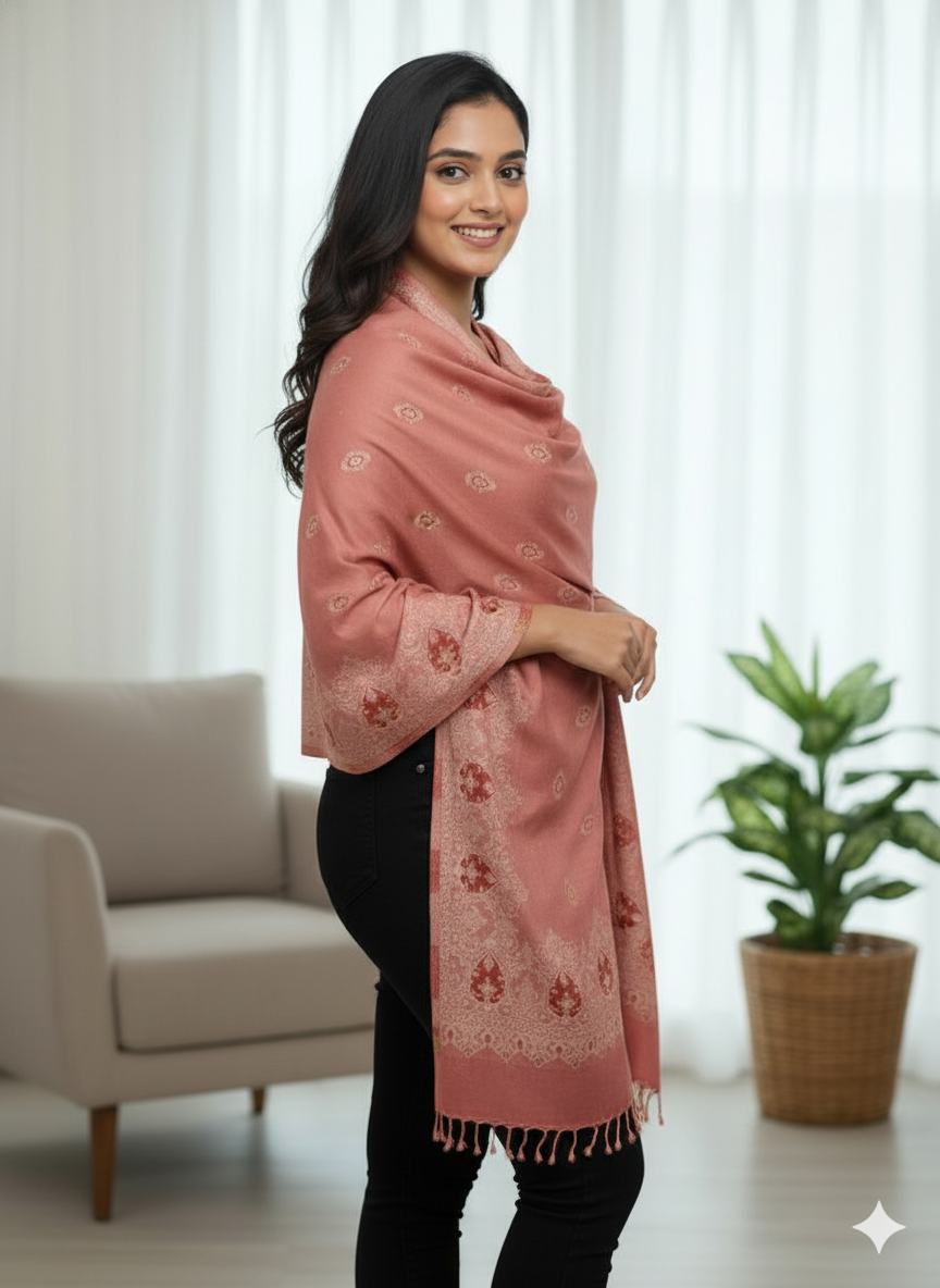 Dusty Rose Cashmere-Feel Printed Stole – The Essence of Timeless Luxury