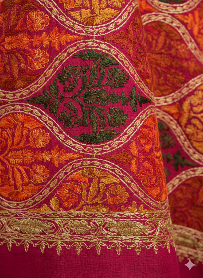 Heritage-Inspired Multicolor Stole with Pink Borde