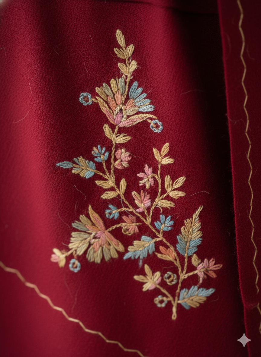 Elegant Hand-Embroidered Red Shawl