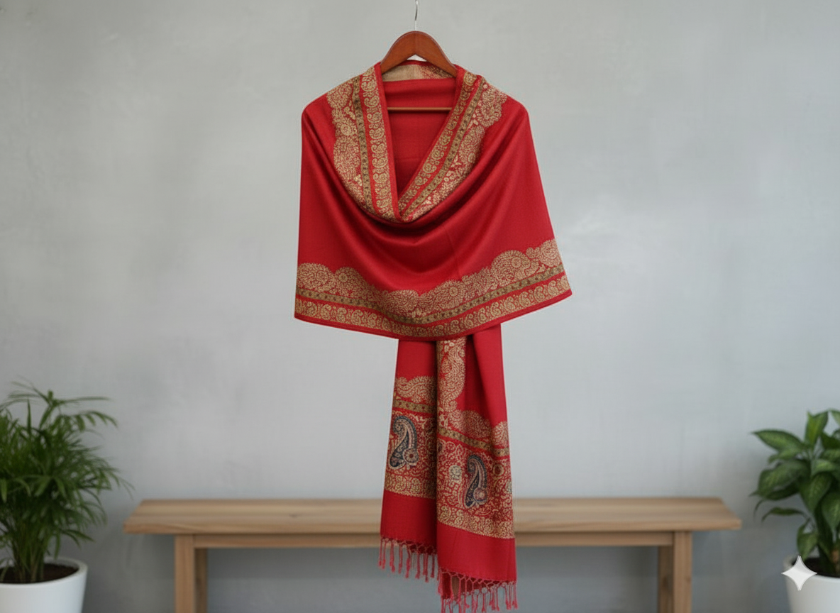 Rich Red Printed Shawl