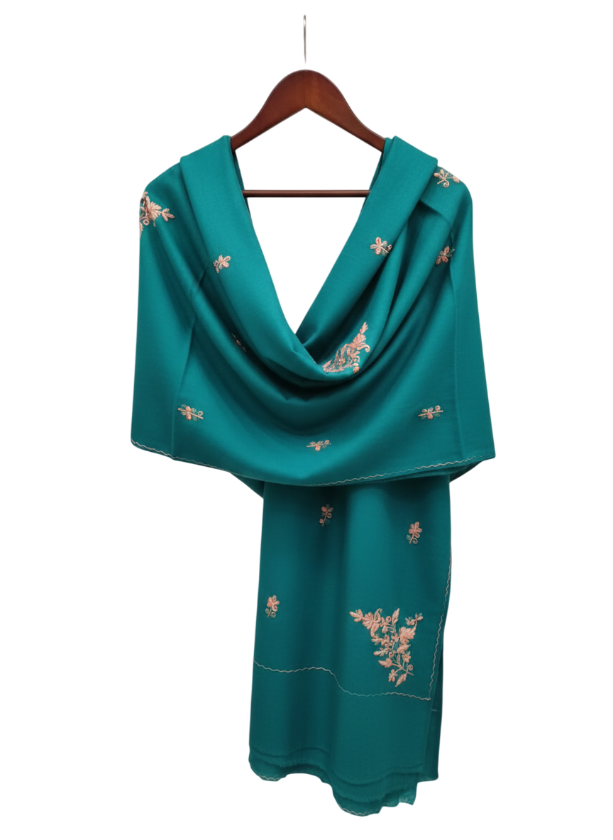 Elegant Teal Embroidered Shawl