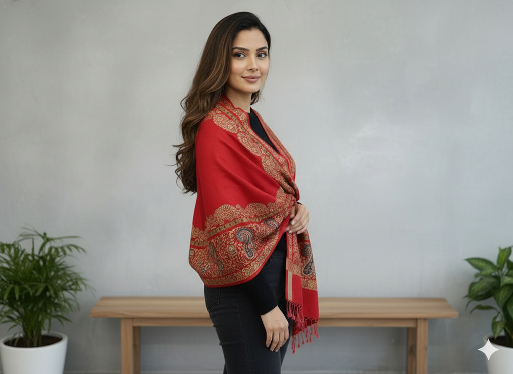 Rich Red Printed Shawl