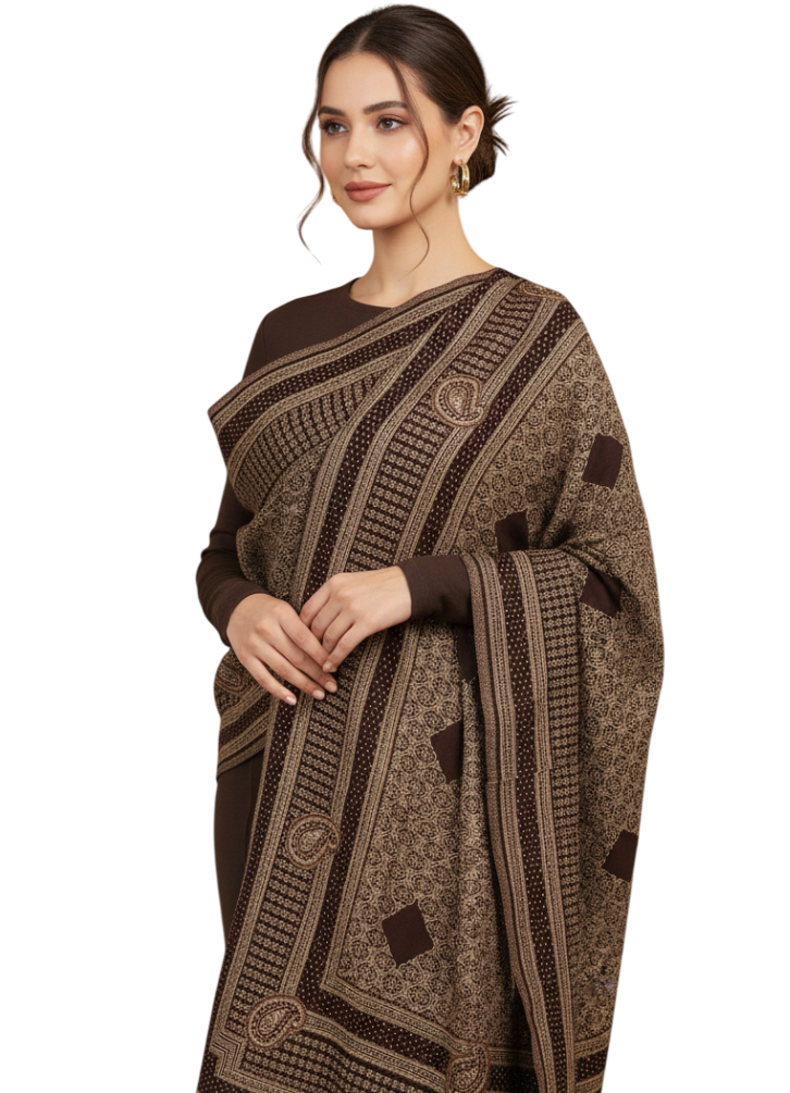 Premium Black Women’s Embroidered Shawl – Royal Zari-Inspired Elegance