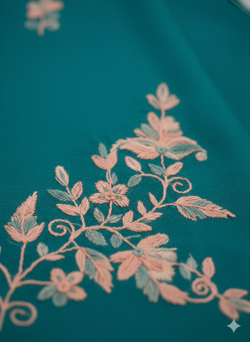 Elegant Teal Embroidered Shawl