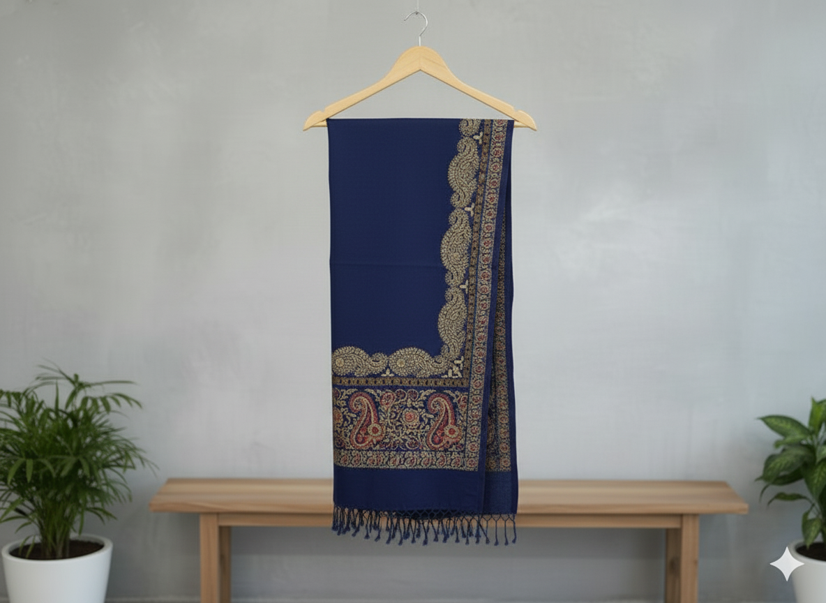 Deep Navy Printed Shawl