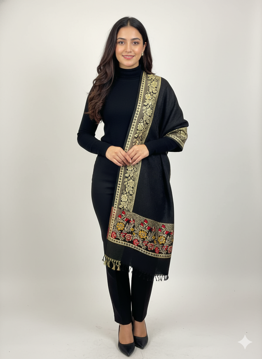 Classic Black Self Design Printed Stoel