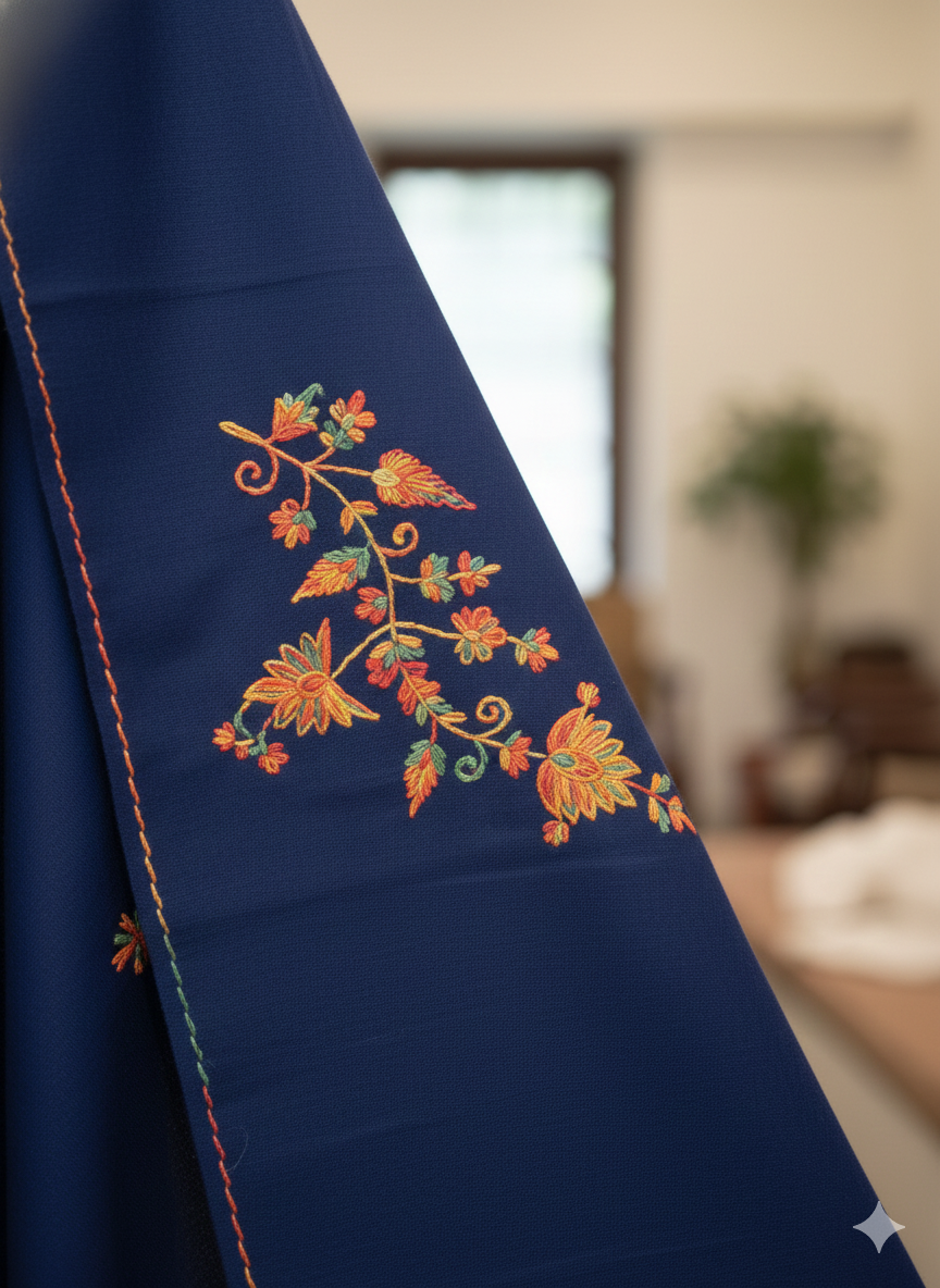 Elegant Navy Blue Embroidered Shawl