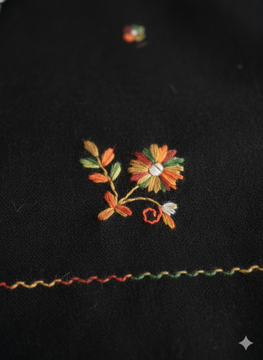 Elegant Hand-Embroidered Black Shawl