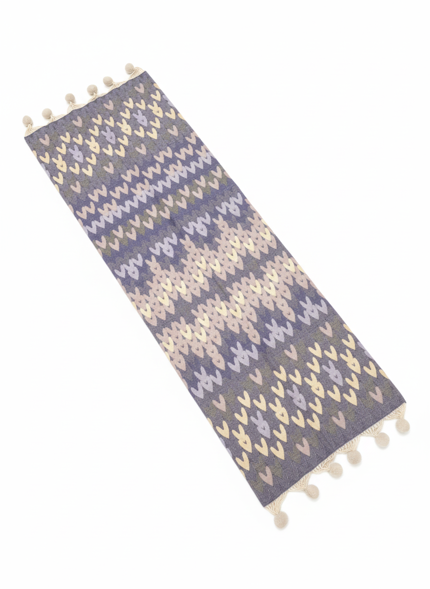 Cozy Chic Heart-Pattern Stole with Pom Pom