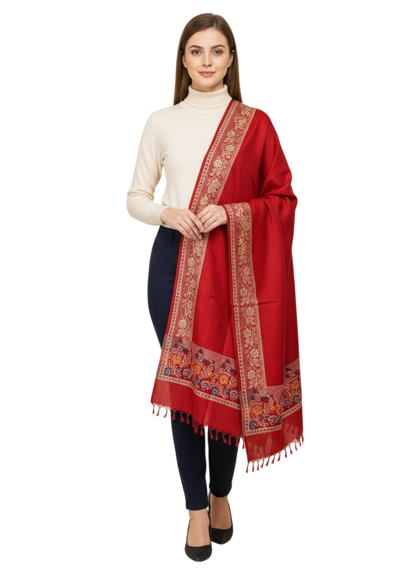 Red Self Design Printed Stole