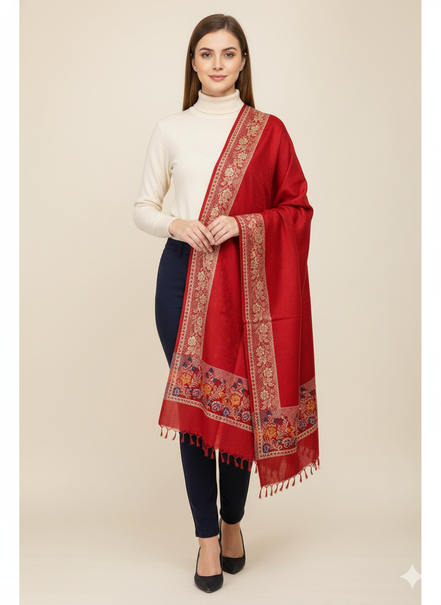 Red Self Design Printed Stole