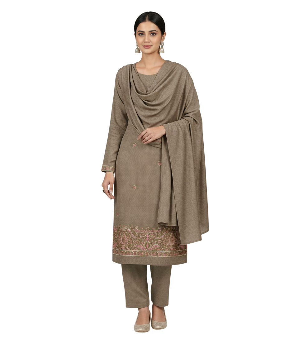 Unstitched Women's Winter Suit with Matching Shawl