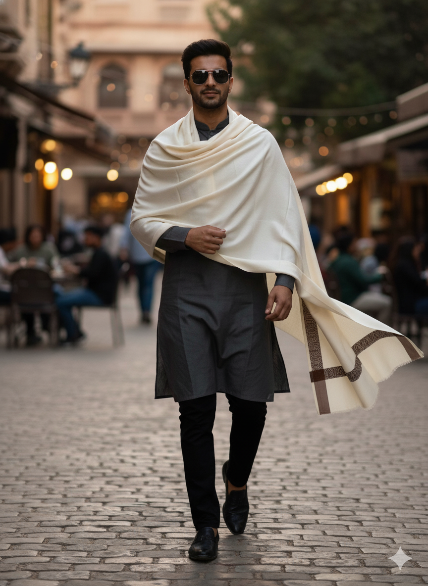 Men's Classic White with Woven Border Lohi