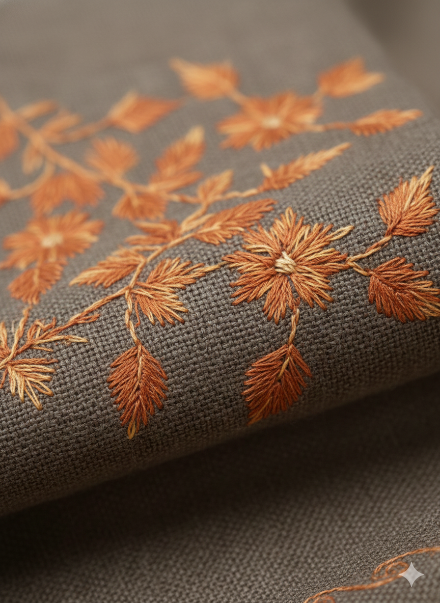 Luxe Hand-Embroidered Brown Shawl