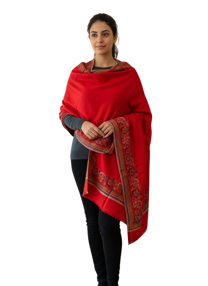 Premium Dark Slate Women’s Embroidered Shawl – Kashmiri-Inspired Elegance