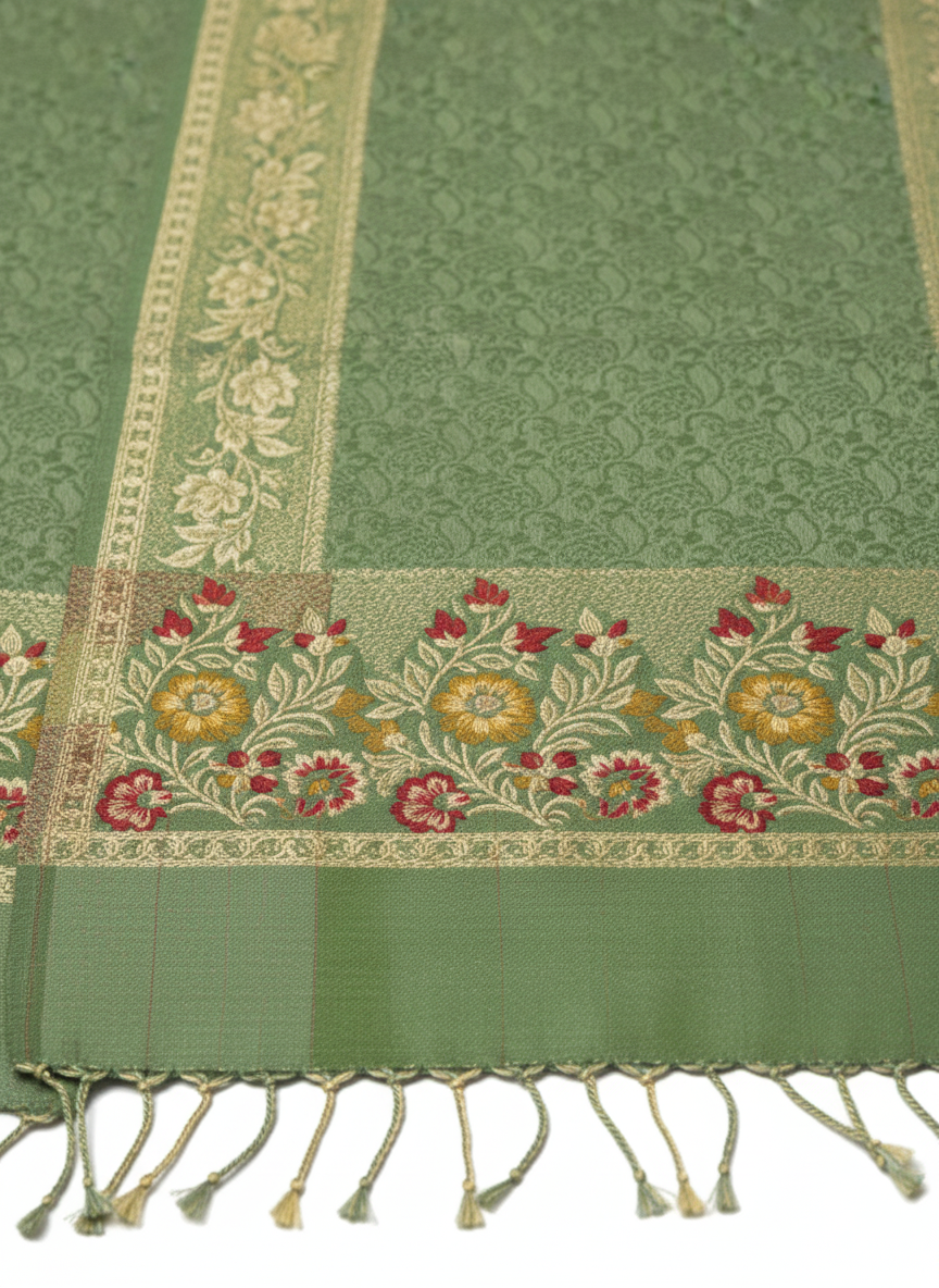 Soft Pastel Green Self Design Printed Stole