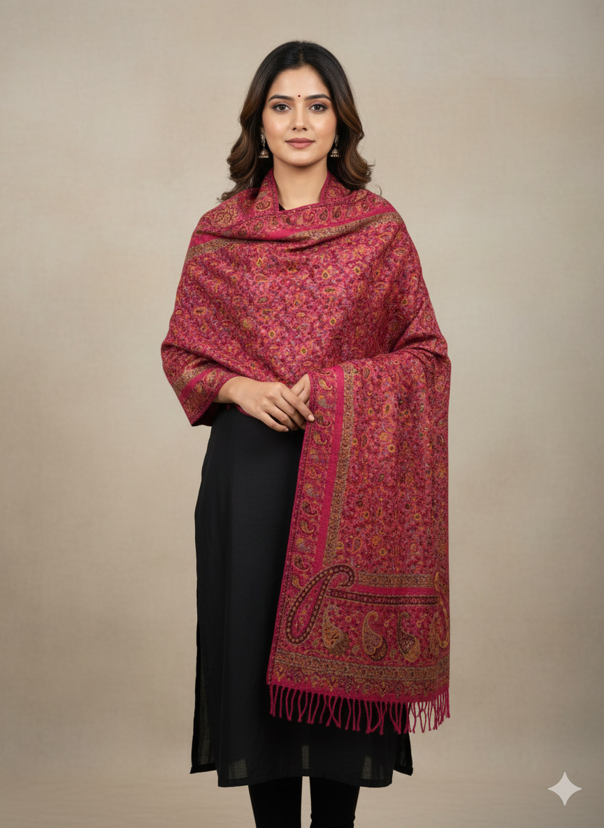 Rosewood Pink with Multitone Woven Detailing Printed Stole