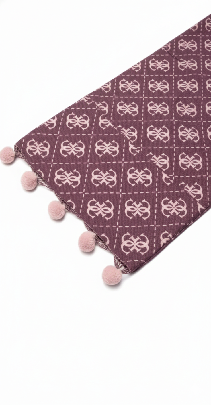 The Statement Plum Logo Stole with Pom-Poms