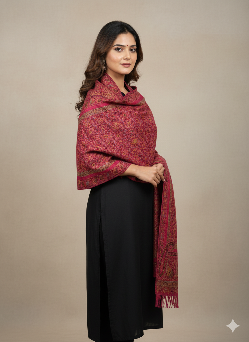 Rosewood Pink with Multitone Woven Detailing Printed Stole