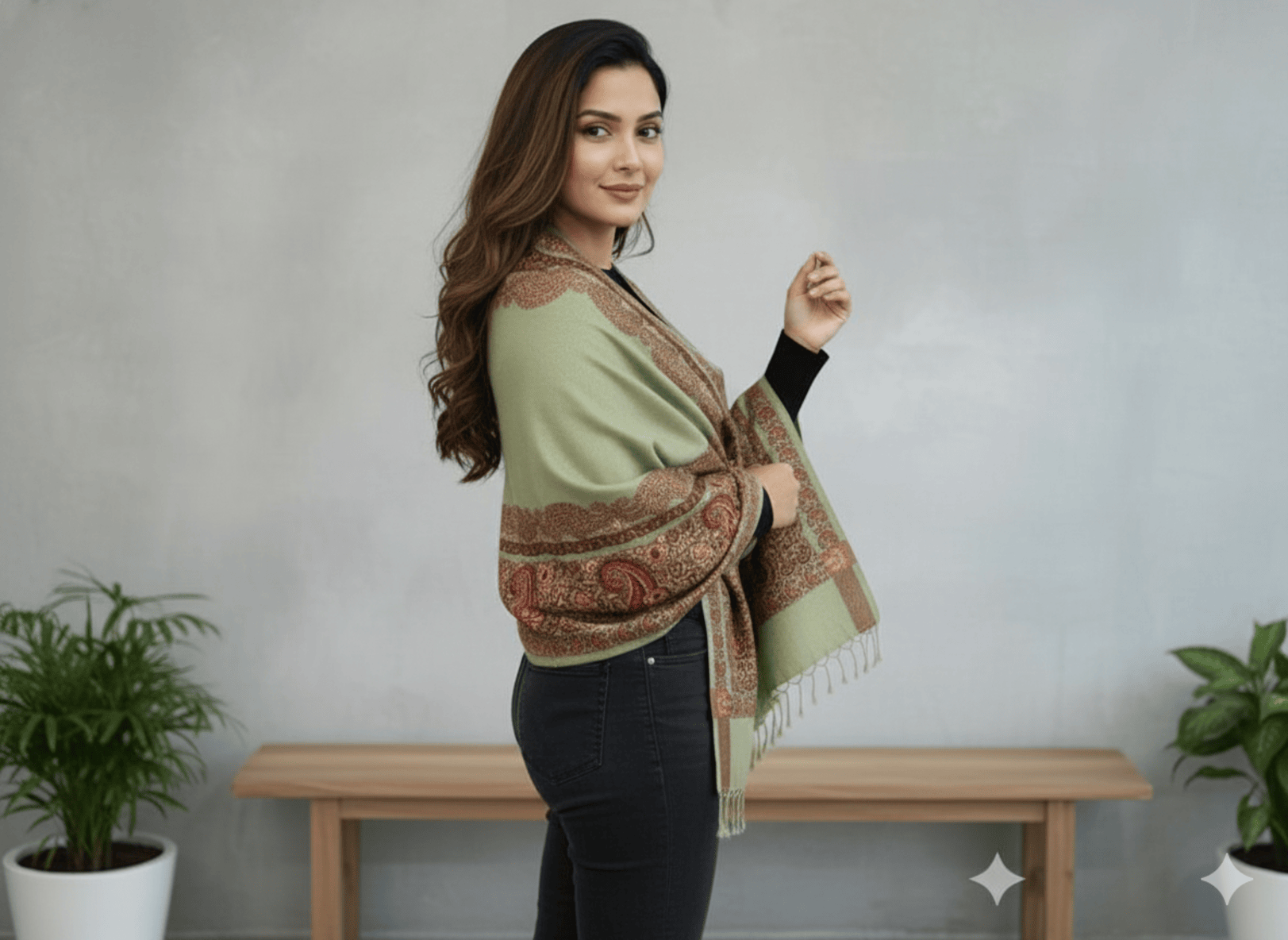 Sage Green Printed Shawl