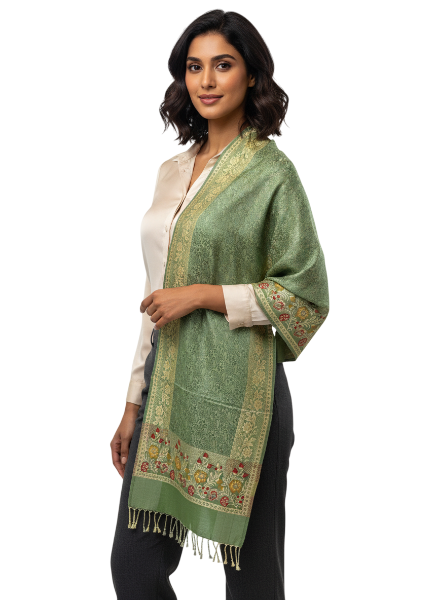 Soft Pastel Green Self Design Printed Stole