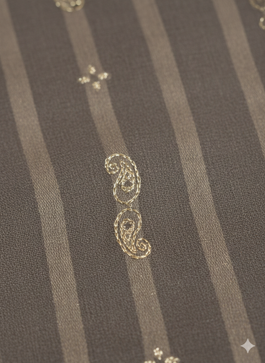 Sophisticated Striped Embroidered Taupe Shawl