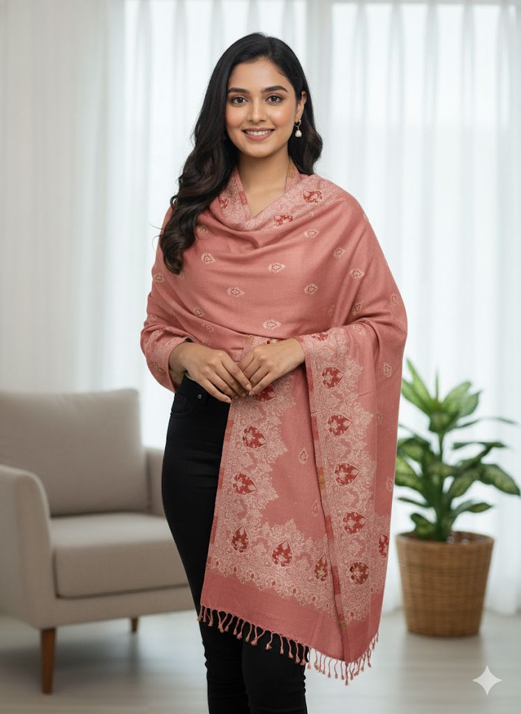 Dusty Rose Cashmere-Feel Printed Stole – The Essence of Timeless Luxury