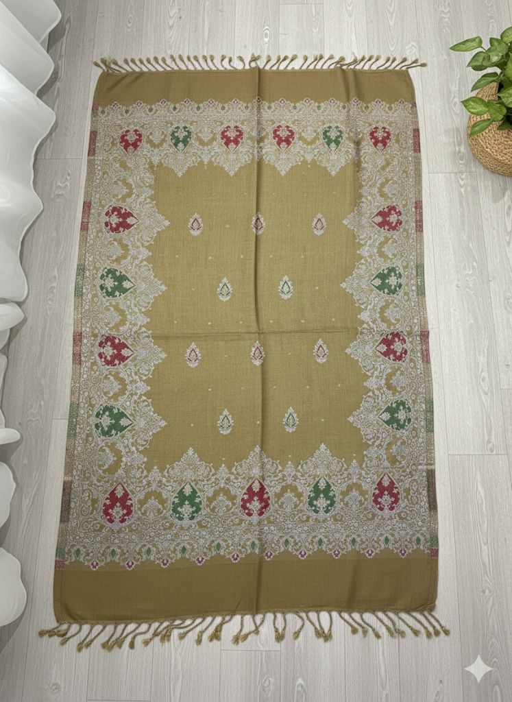 Golden Mustard Cashmere-Feel Printed Stole – Timeless Elegance, Effortless Grace