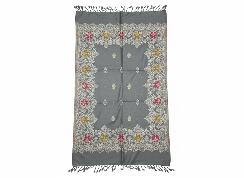 Elegant Grey Cashmere-Feel Printed Stole – Grace in Every Drape