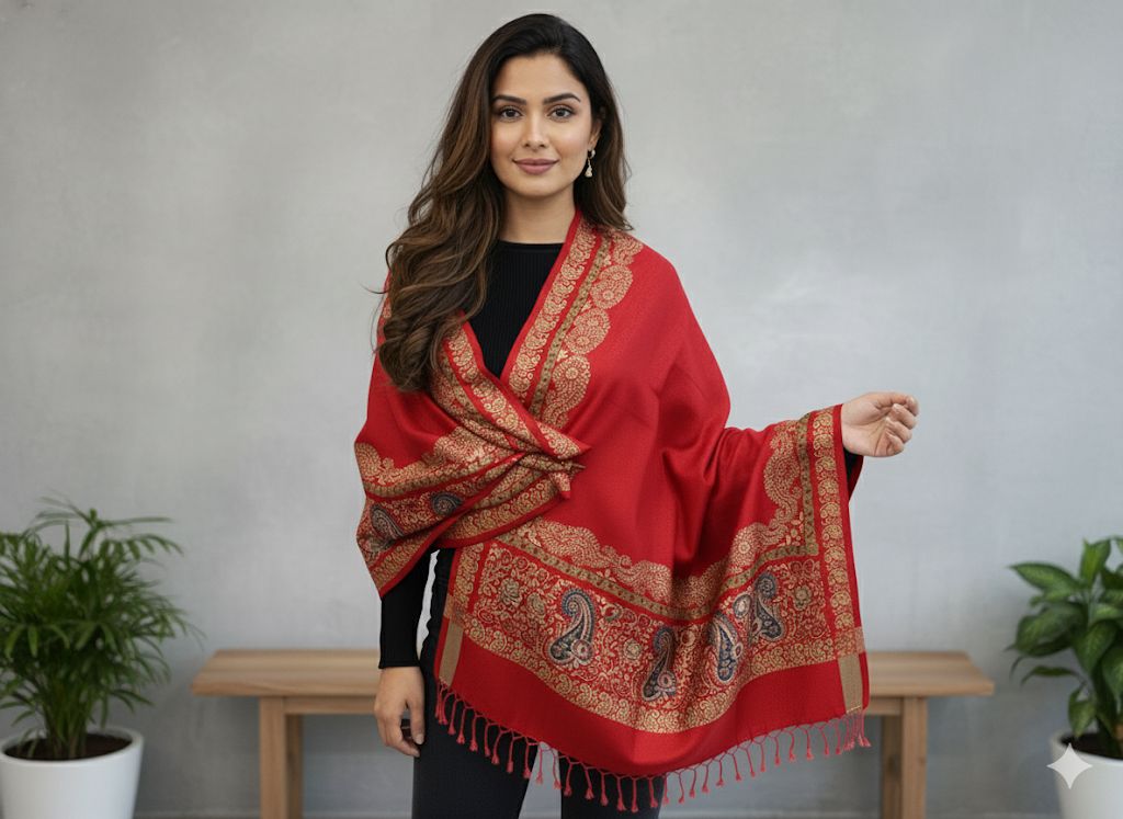 Rich Red Printed Shawl
