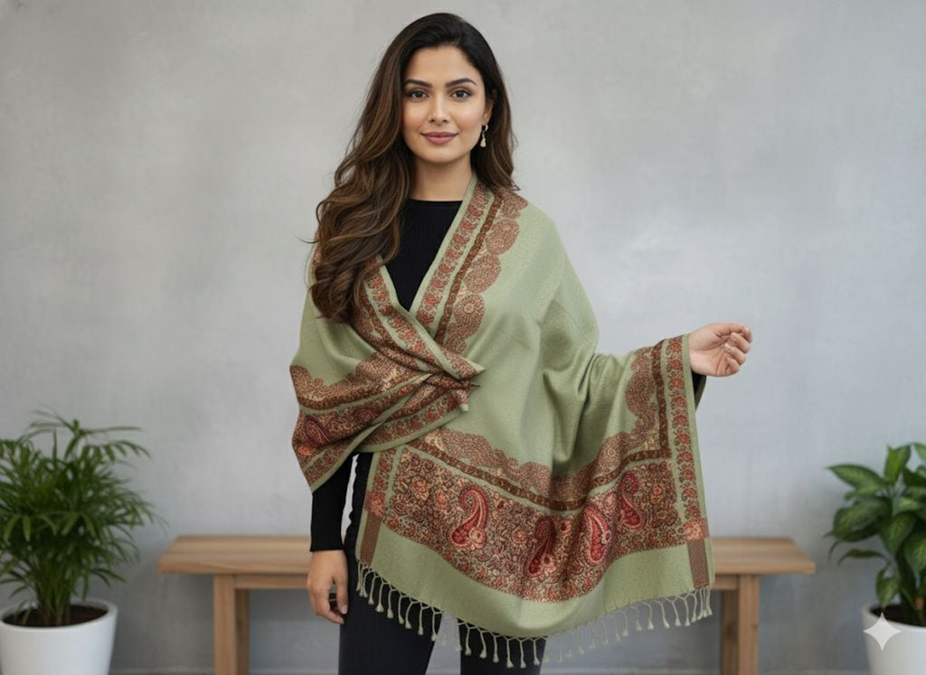 Sage Green Printed Shawl