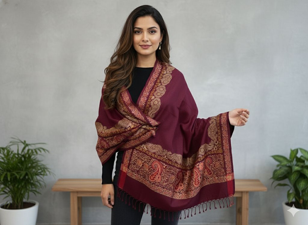 Royal Maroon Printed Shawl
