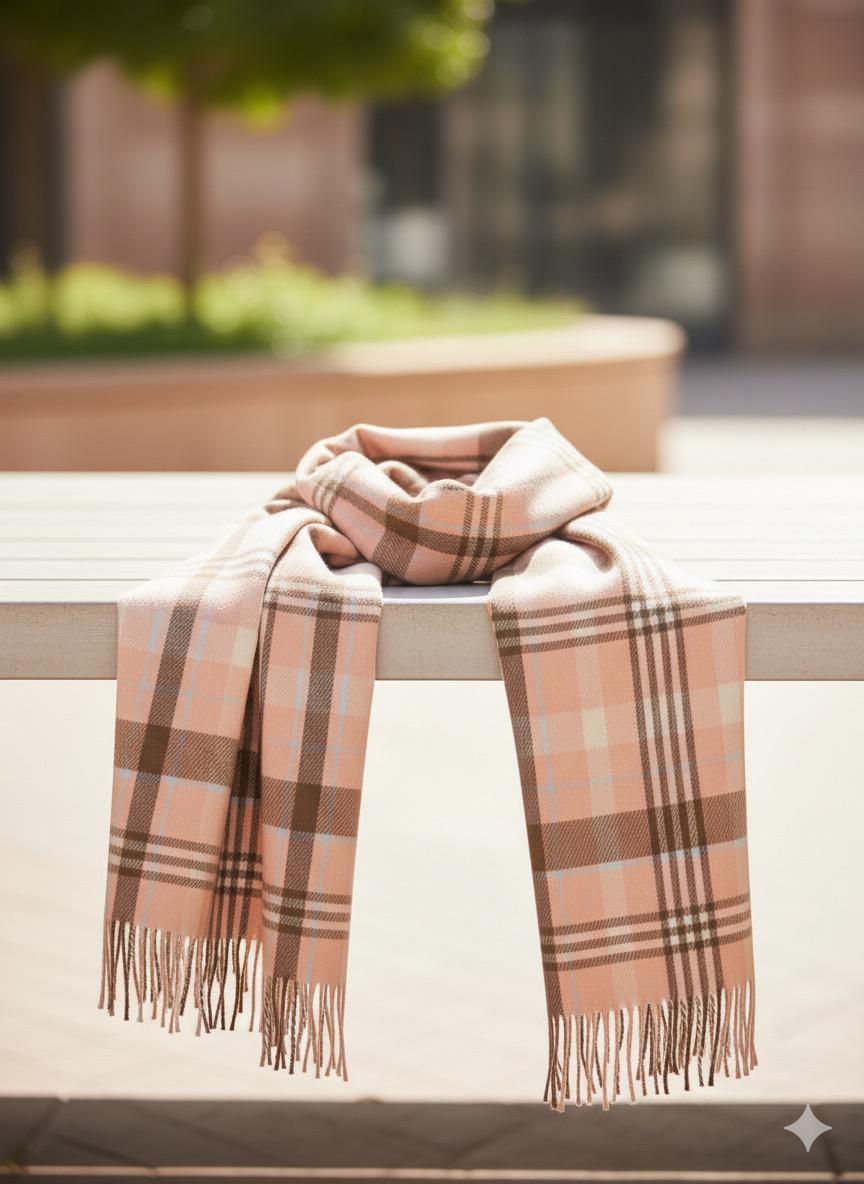 Blush pink and beige Pom Pom Stole