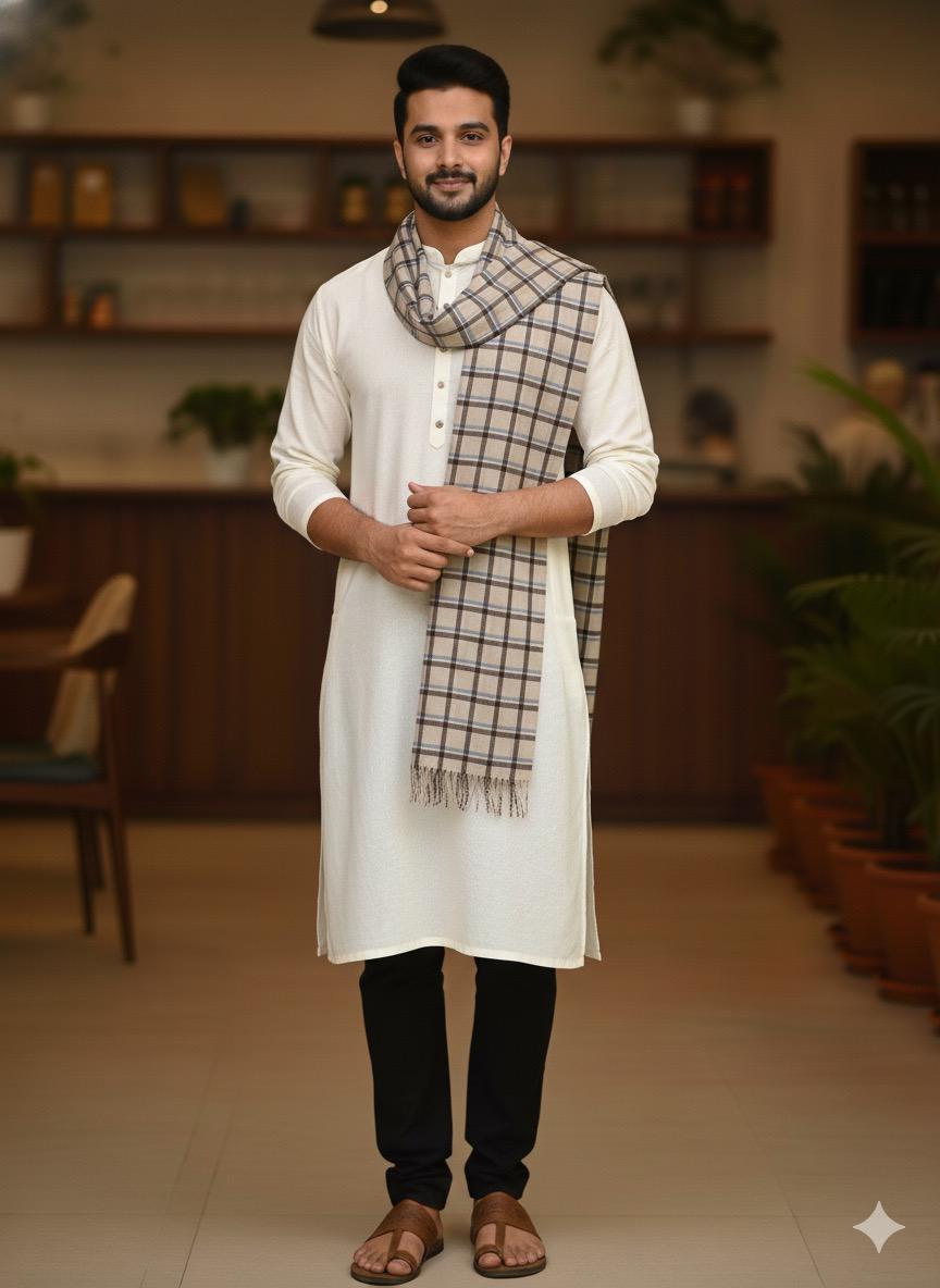 Men Beige Checkered Stole