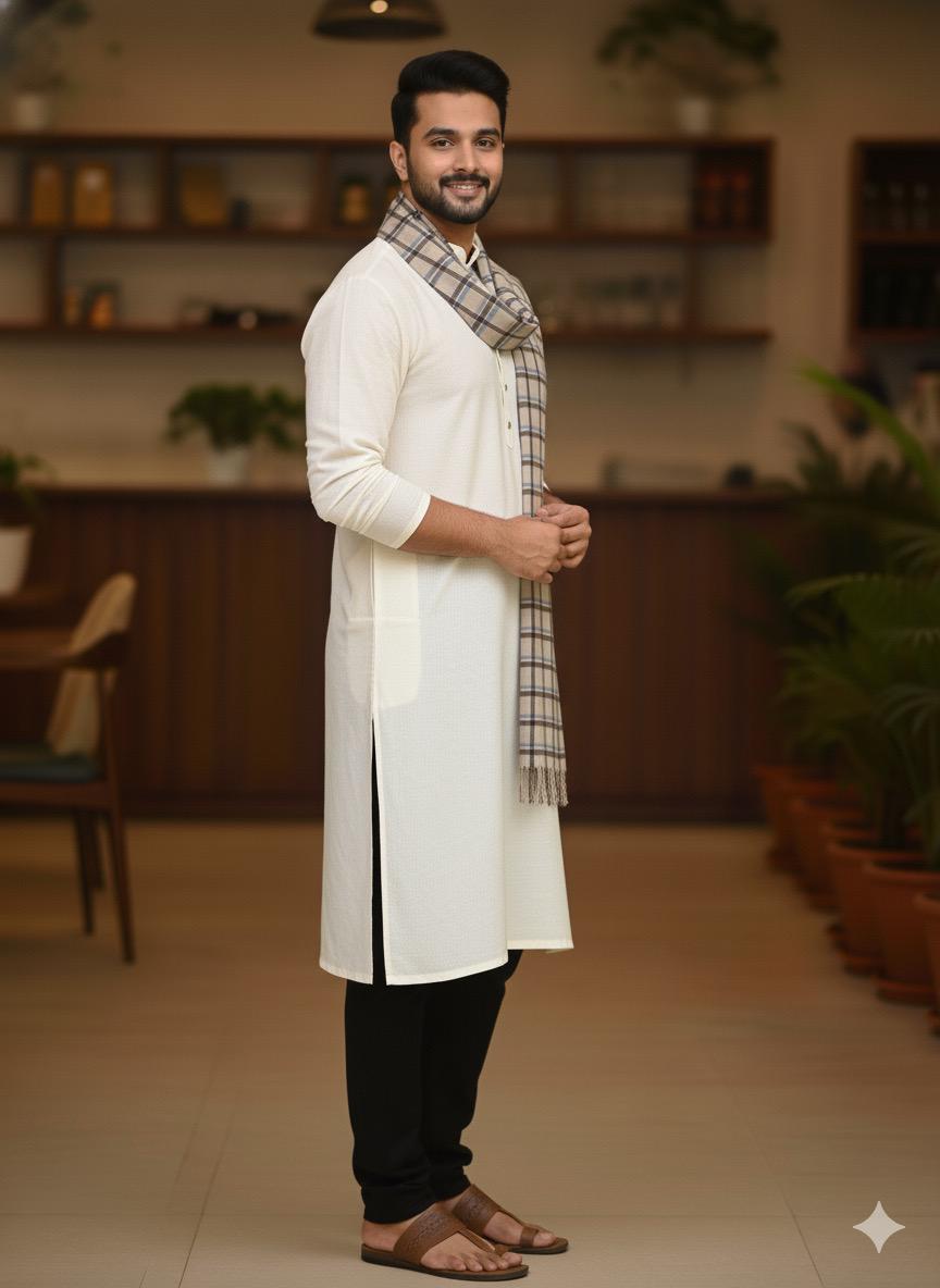 Men Beige Checkered Stole