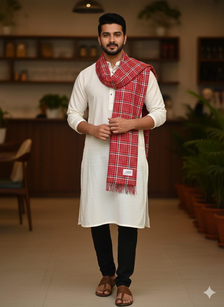 Men Red with White &amp; Black Checks Stole