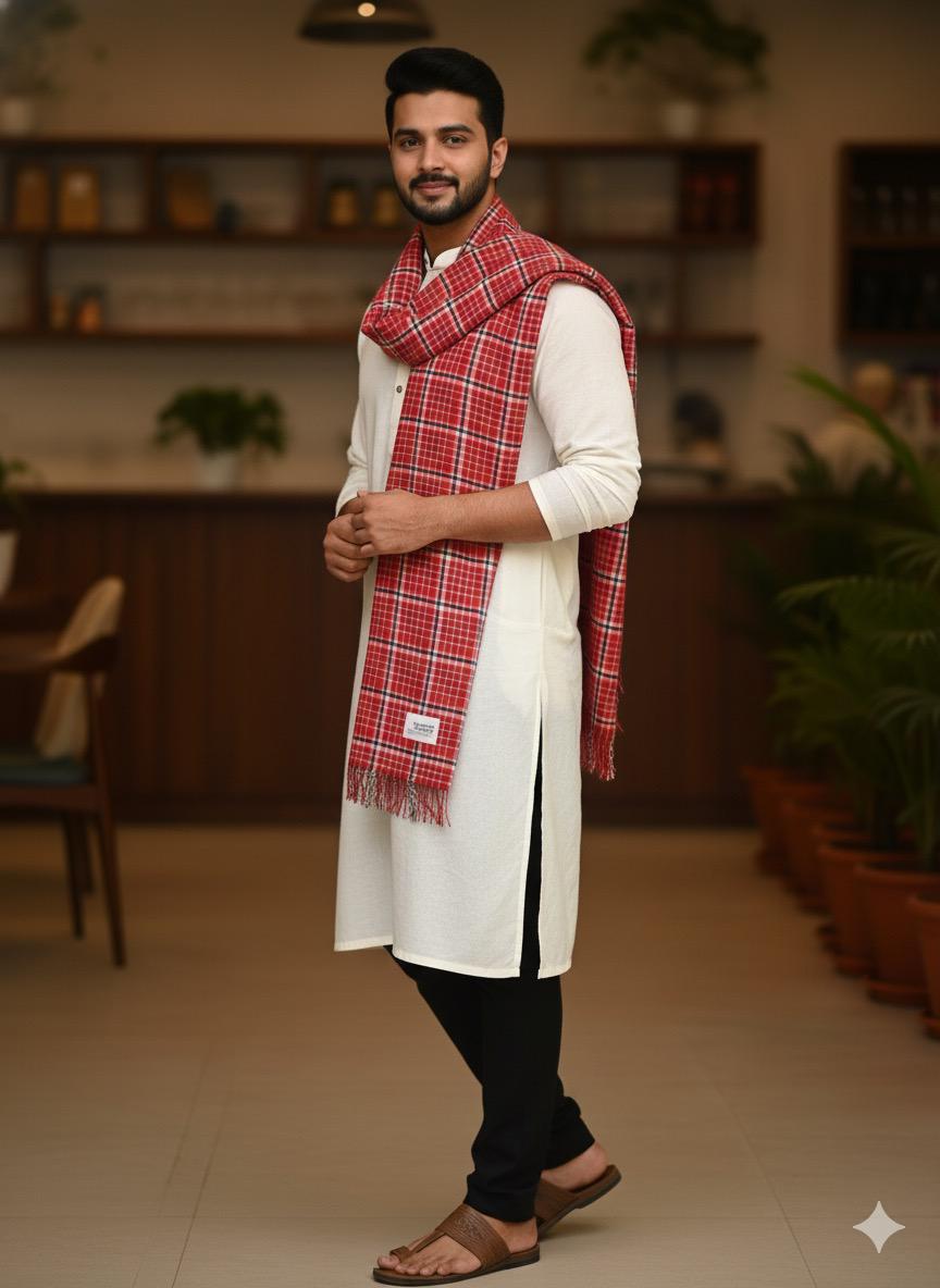 Men Red with White &amp; Black Checks Stole