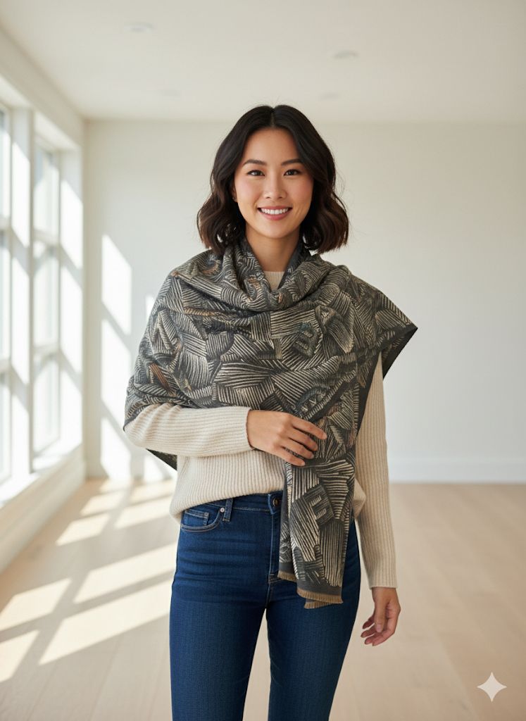 Deep Charcoal  Oat Genz Style Stole