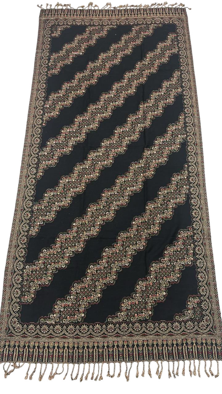 Premium Black Women’s Embroidered Shawl – Royal Zari-Inspired Elegance