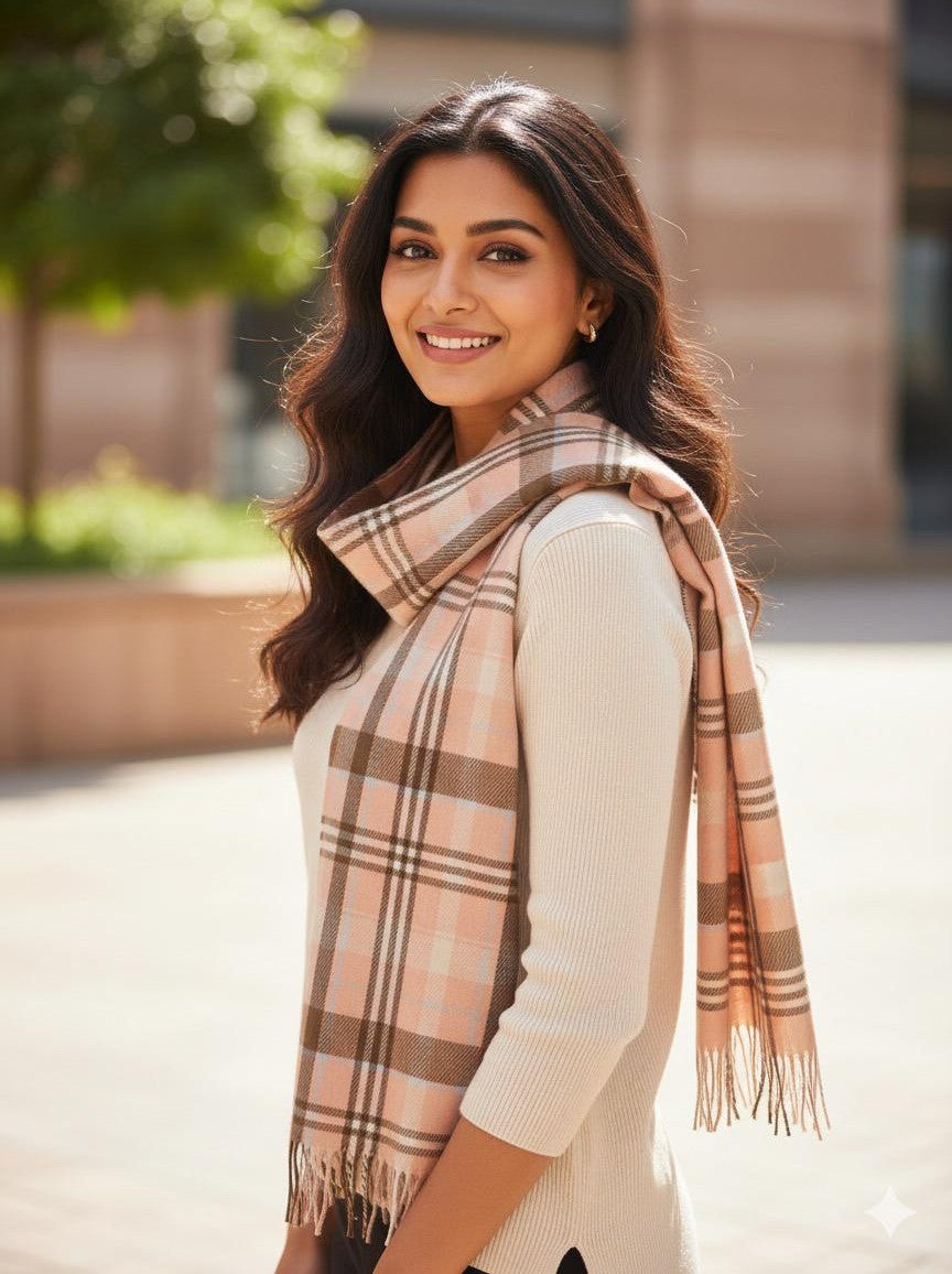 Blush pink and beige Pom Pom Stole